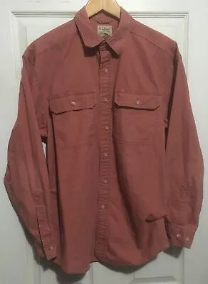 Vintage LL Bean Denim Button Down Shirt Red Medium Traditional Fit Chambray • $21.99