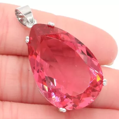 40x20mm New Designed Big Gemstone Pink Morganite For Sister Silver Pendant • $21.99