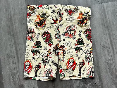 Ed Hardy Womens Size Medium Tattoo Retro Flash Print Flashboard Bike Shorts NWT • $24.99