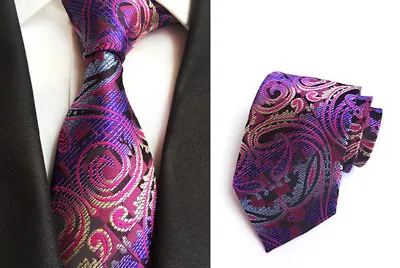 Paisley Tie Purple Pink Plum Blue Formal Handmade 100% Silk Necktie 8cm Width • £8.95