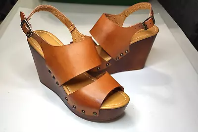 Madden Girl Womens Strappy Wedge Brown Faux Leather Open Toe Sandal Size 8 • $19