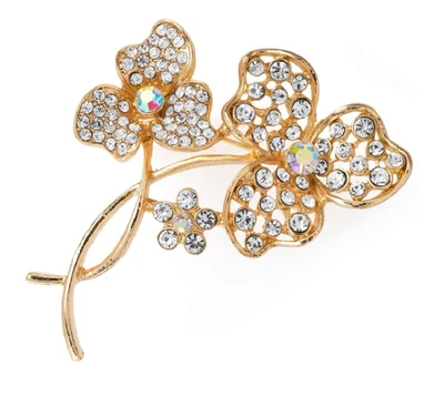 £6.85 • Buy Gold AB Crystal Diamante Flower Brooch Pin Bouquet Women Wedding Dress Jewellery