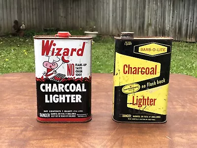 Vintage Wizard Barb O Lite Charcoal Lighter Fluid Can Lot 1 Quart Gas Oil Garage • $14.99