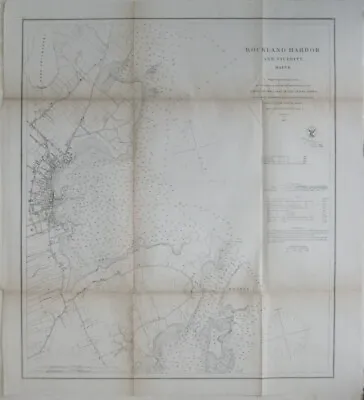 Original 1863 Coast Survey Chart Map ROCKLAND HARBOR & VICINITY Maine Lighthouse • $69.99