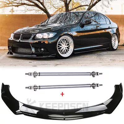 Front Bumper Lip Splitter+Silver Strut Rods For 3 Series E46 E90 E91 E93 F30 F31 • $109.11