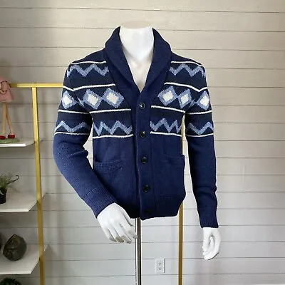 Gap Men’s Blue Fair Isle Cashmere Cotton Wool Blend Cardigan Sweater Sz S • $35