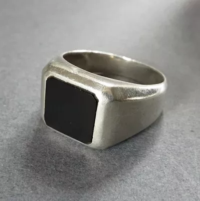 Mens Vtg Sterling Silver 925 Satin Finish Onyx 9/16  Ring Size 11 #4ny • $23.50