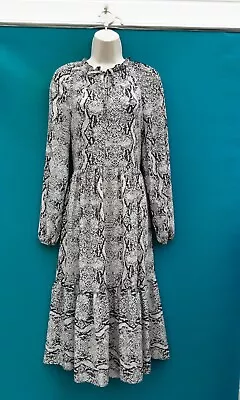Smock Dressmidigrey Reptile Print60's70's80's 90s Vintage Stylesize 12-14 • £7.99