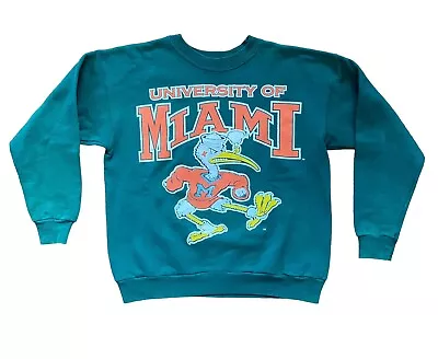 Vintage Miami Hurricanes Crewneck Sweatshirt Size Medium 90s Sebastian The Ibis • $54.99