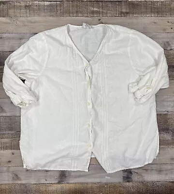 Hot Cotton Marc Ware Shirt Womens 2XL White 3/4 Button Casual Top Linen Cotton • $17.95