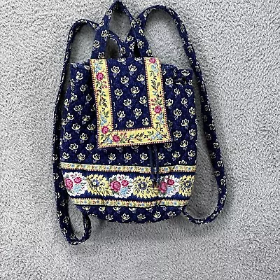 Vintage 2002 Vera Bradley Maison Blue Backpack Drawstring Bag Purse Knapsack • $22.80