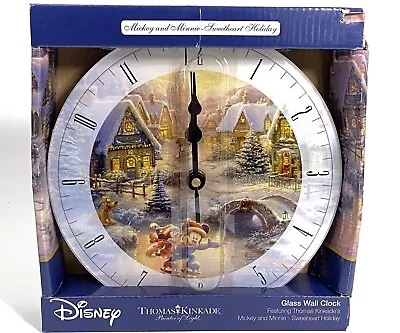 Thomas Kinkade Disney Mickey & Minnie Mouse Sweetheart Bridge 8  Glass Clock • $25