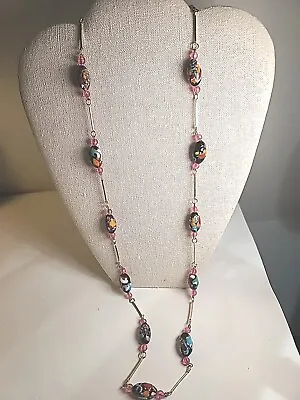 Vintage 16  Necklace Venetian Millefiori Italy Glass Murano Large Italian Beads • $85