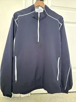 Footjoy 1/4 Zip Windshirt Mens Large Navy White Golf Pullover Excellent • $15.99