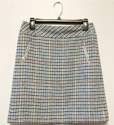Talbots Blue White Plaid Checkered Wool Blend Straight Pencil Skirt Size 2 • $14.99