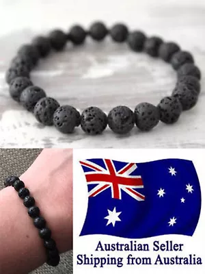 New Chakra Bracelet Healing Lava 8mm Black Bead Oil Diffuser Aromatherapy 1pc • $4.95