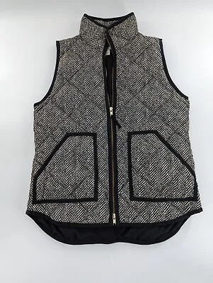 J CREW Puffer Vest Womens Xs Black Brown Herringbone Quilted Sleeveless Zip • $19.99