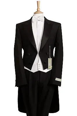 White Tie Tailcoat Suit Black Evening Four Piece Marcella Wool Cotton Tails • $422.76