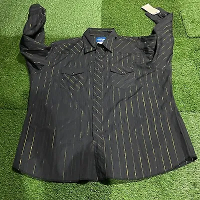 Wrangler Long Sleeve Western Pearl Snap Shirt Black Gold Metallic Stripe Men 2XL • $17.04