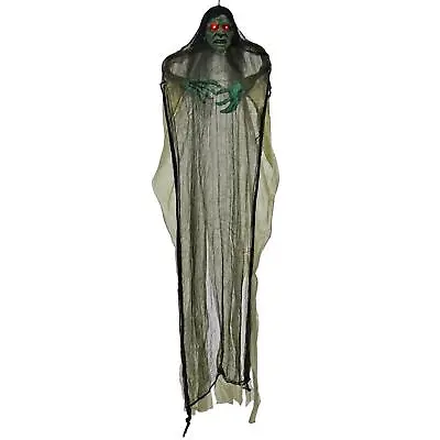 Large Hanging Zombie Decoration Screams Light Up Eyes Green Face Poseable Prop • £29.99