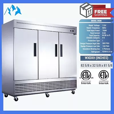 Reach-in Refrigerator Commercial 3 Door Stainless Cooler Stainless Steel Upright • $3796