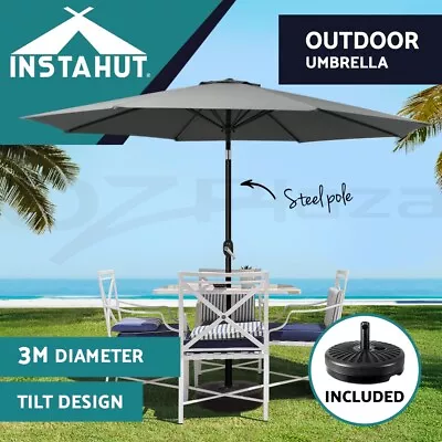 $93.95 • Buy Instahut Outdoor Umbrella 3m Base Beach Pole Garden Tilt Sun Patio UV Charcoal