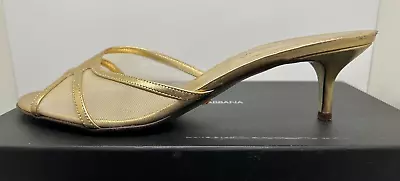 Dolce Gabbana Sz 41 Gold Mesh Leather Sandal 10.5 US 2.25  Stiletto Box Dust Bag • $125