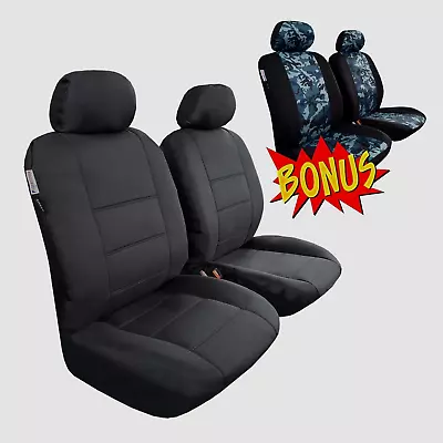 Waterproof Black Canvas Seat Covers Front Pair For Ssangyong Musso XLV Ultimate • $87.45