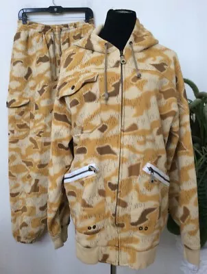 ENYCE Men’s Animal Print Beige Brown 2 Piece Hooded Sweatshirt Set Size L EUC • $152.99