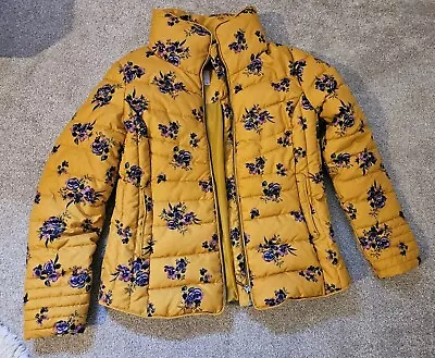 TU Padded Floral Puffer Coat Jacket In Mustard Yellow Size 12 • £17