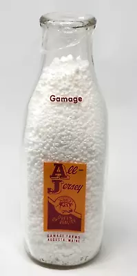 Rare All Jersey Gamage Farms Augusta Maine Dairy Quart Milk Bottle 1965 • $28.95