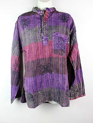 £16.90 • Buy Collarless Cotton Striped Stonewash Grandad Shirt Kurta Tops Boho HANDMADE CS21