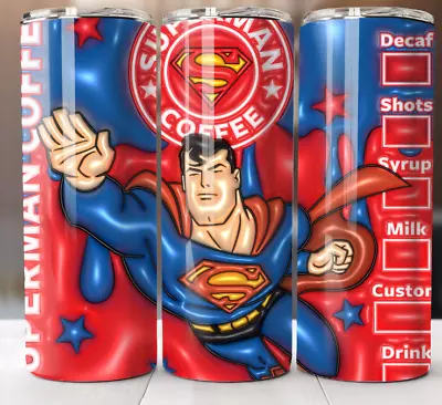 Superman Inflated  Coffee Tumbler 20 Oz Skinny Cup Mug Stainless Steel • $19.95