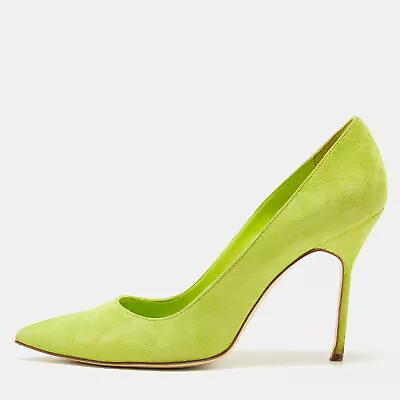 Manolo Blahnik Green Suede BB Pointed Toe Pumps Size 39 • $131.25