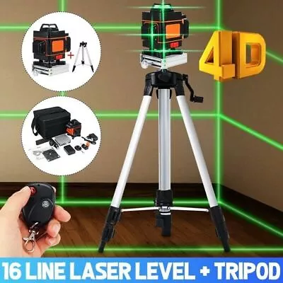 16 Line Laser Level Green Self Leveling 4D 360° Cross Measure Tool Kit & Tripod • £54.47