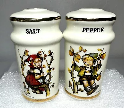 M J Hummel Salt & Pepper Shakers Set Vintage Boy & Girl In Apple Tree W/Stoppers • $19.95