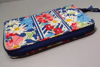 Vera Bradley Folkloric Accordion Wallet Floral Blue & Pink Zip Up  7.5  X 4.5  • $6.80