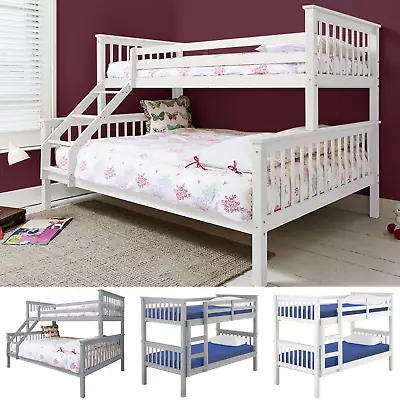 £109.99 • Buy Triple Bunk Bed Double Beds With Stairs For Kids Children Pine Wooden Bed Frame