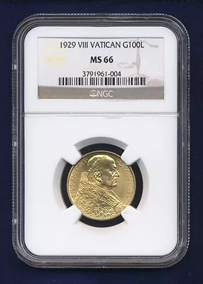 Vatican City 1929 100 Lire Gold Coin Gem Uncirculated Ngc Certified Ms-66 • $1395