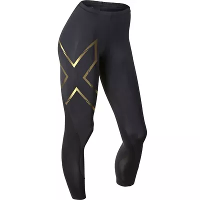 2XU Womens Elite MCS Compression Long Tights - Black/Gold | GREAT BARGAIN • $193.15