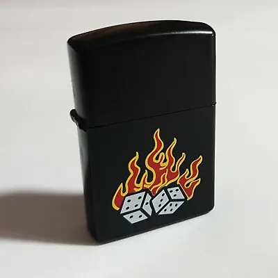 Flaming Dice Matte Black Vintage Zippo Lighter • $45.90