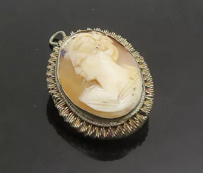 925 Sterling Silver - Vintage Antique Carved Woman Cameo Brooch Pin - BP9015 • $61.45