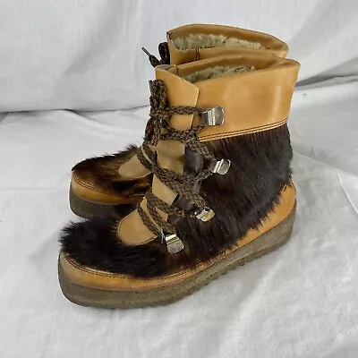 VINTAGE 70s Winter Moon Platform Fur Boots Size 42 US 9 HIPPIE Pulka Sole Thick • $42