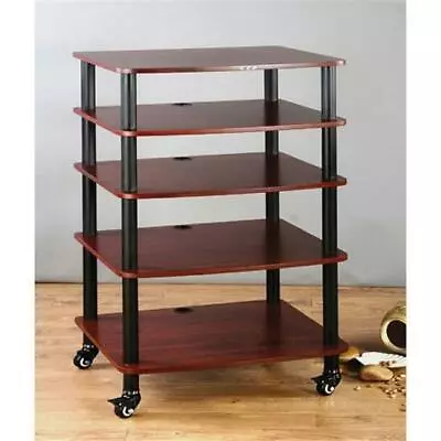 VTI Manufacturing AR405BC 4 Black Poles 5 Cherry Shelves With Caster AV Stand • $435.63