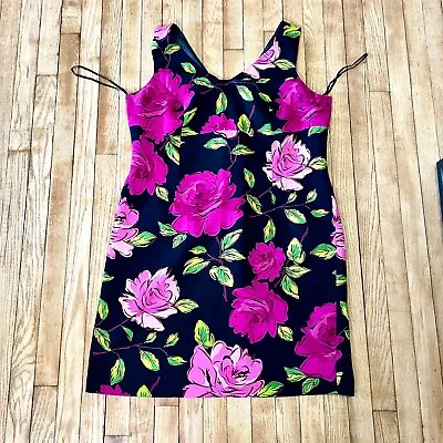 Amanda Smith Dress Size 18W Black Pink Green Floral Print Sleeveless V-Neck • $15.99