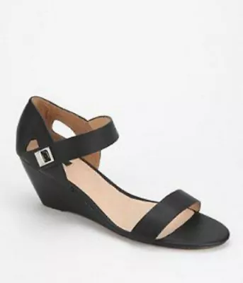 Matiko Eve Black Leather Minimal Wedge Sandals Shoes NEW 7.5 M $158 NIB • $79.95