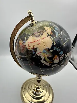 Inlaid Semi Precious Gemstone World Globe Miniature Desktop Cobalt Blue W/Stand • $22.99