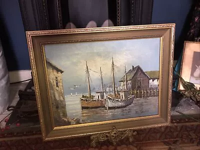 W Jones Oil Painting Harbour Scene Framed Please Read • £80