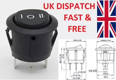 ON-OFF-ON 3 Position 3-Pin SPDT Round Rocker Switch 10A/125V 6A/250V KCD1-107 • £6.95