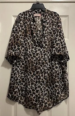 C'est La Vie Womens Leopard Print Sheer Blouse Size 2X Shirt • $8